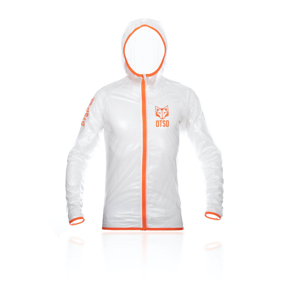 OTSO Wasserdichte Laufjacke - White & Fluo Orange – Produktansicht 3