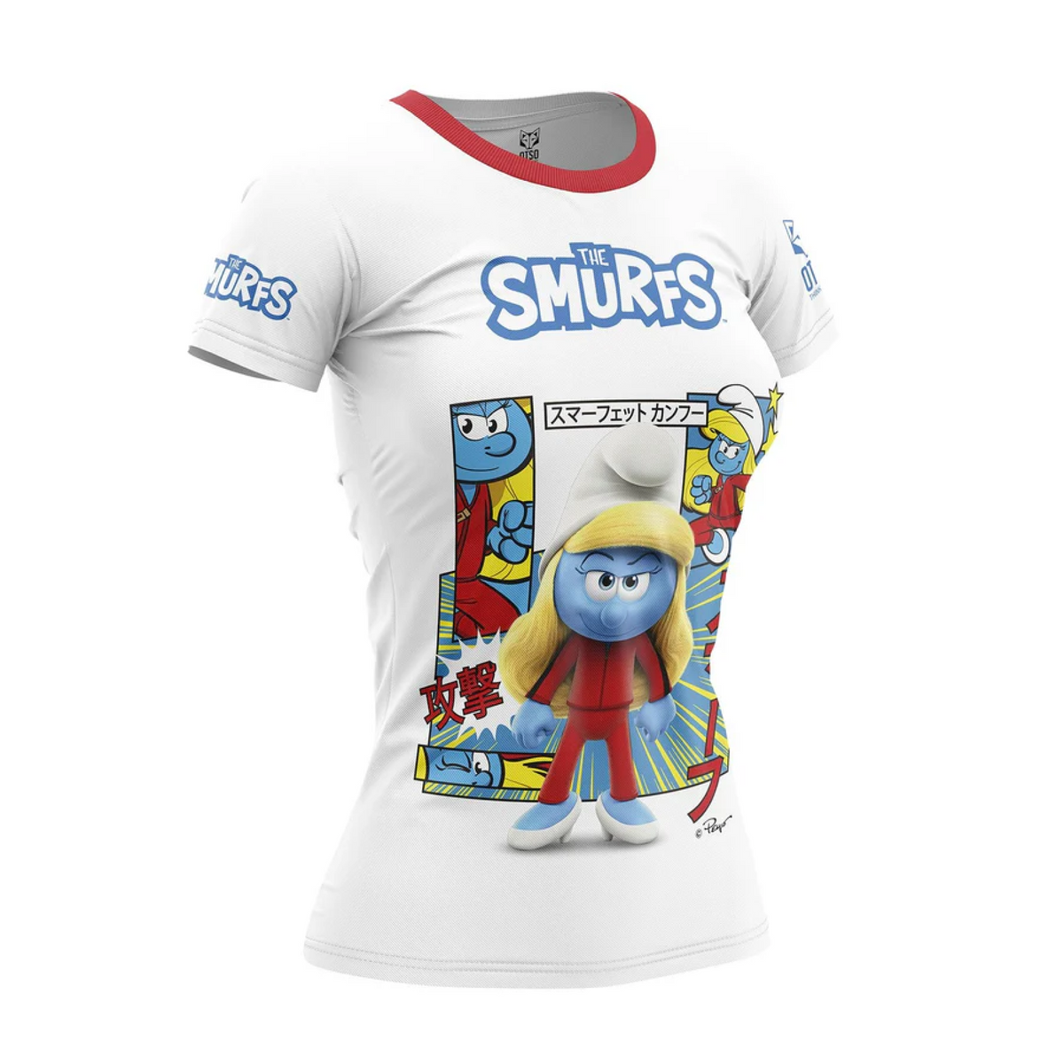 OTSO Damen Kurzarm-Funktionsshirt - Smurfs manga white – Produktansicht