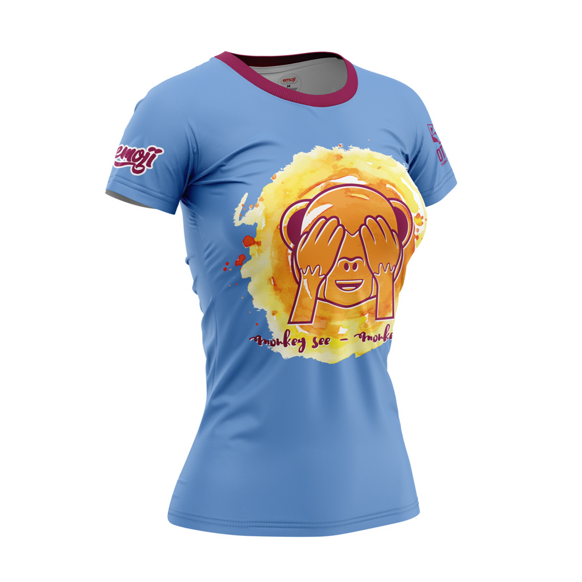 OTSO Damen Kurzarm-Funktionsshirt - Emoji Monkey See – Produktansicht