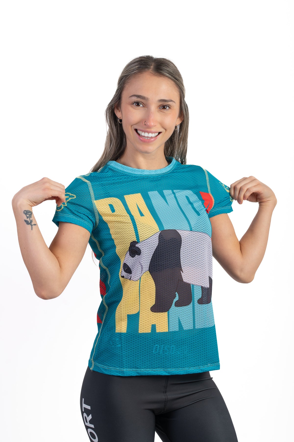 OTSO Damen Kurzarm-Funktionsshirt - Emoji Panda – Produktansicht 4