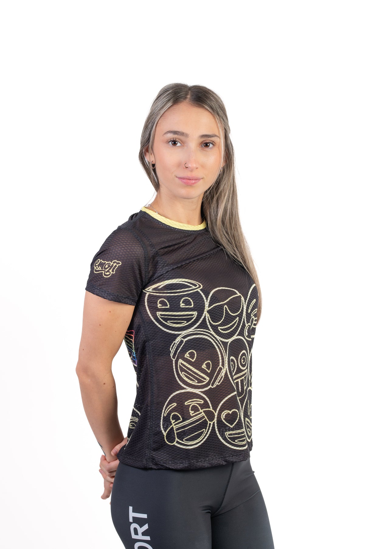 OTSO Damen Kurzarm-Funktionsshirt - Emoji Neon Faces – Produktansicht 5