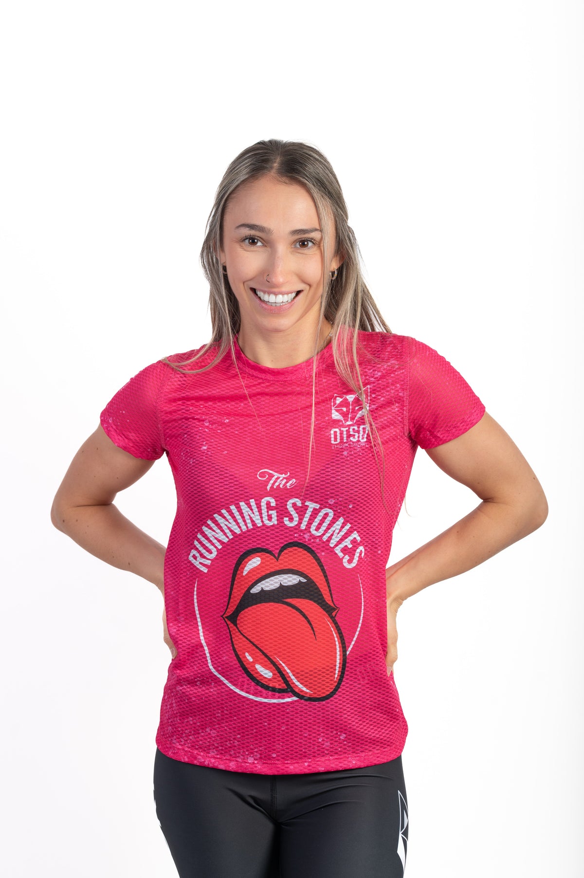 OTSO Damen Kurzarm-Funktionsshirt - Running Stones Pink – Produktansicht 3