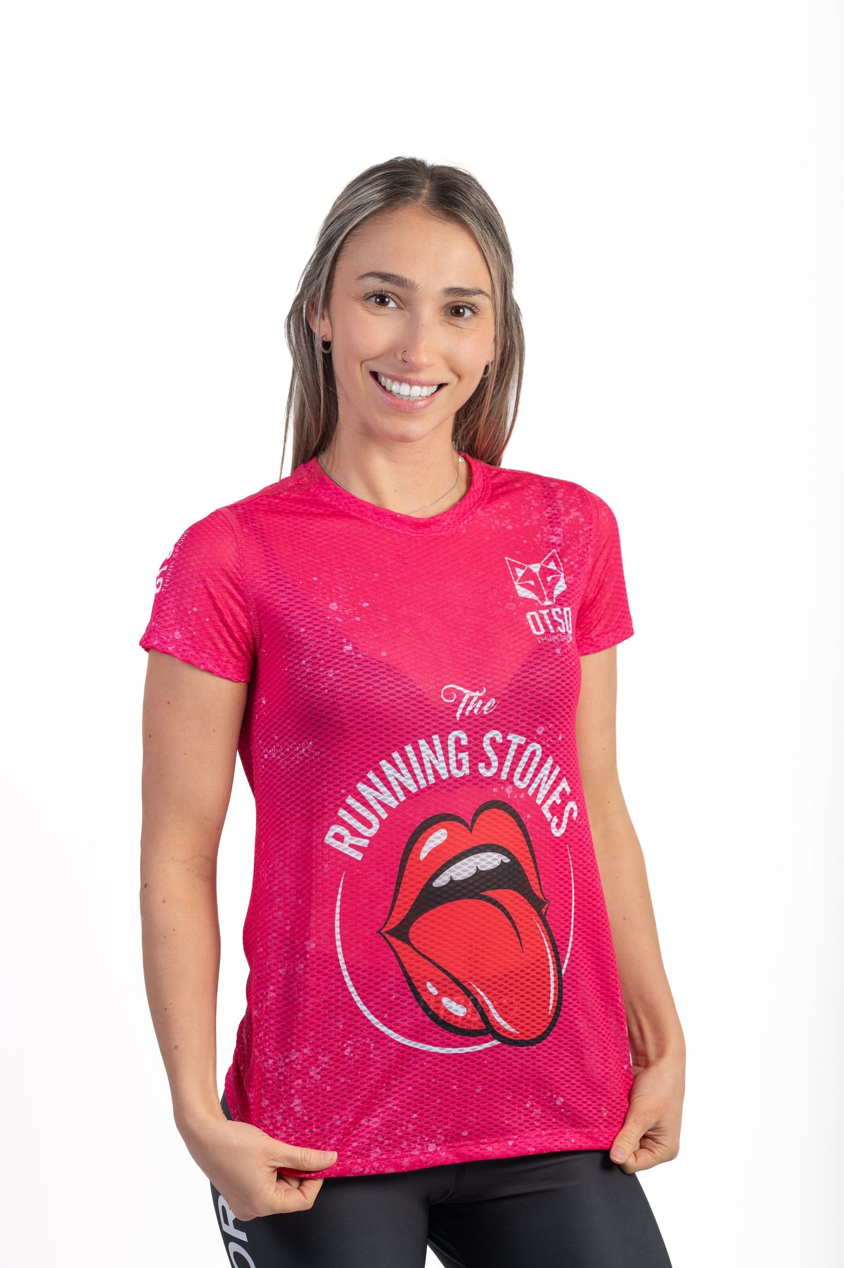 OTSO Damen Kurzarm-Funktionsshirt - Running Stones Pink – Produktansicht 4