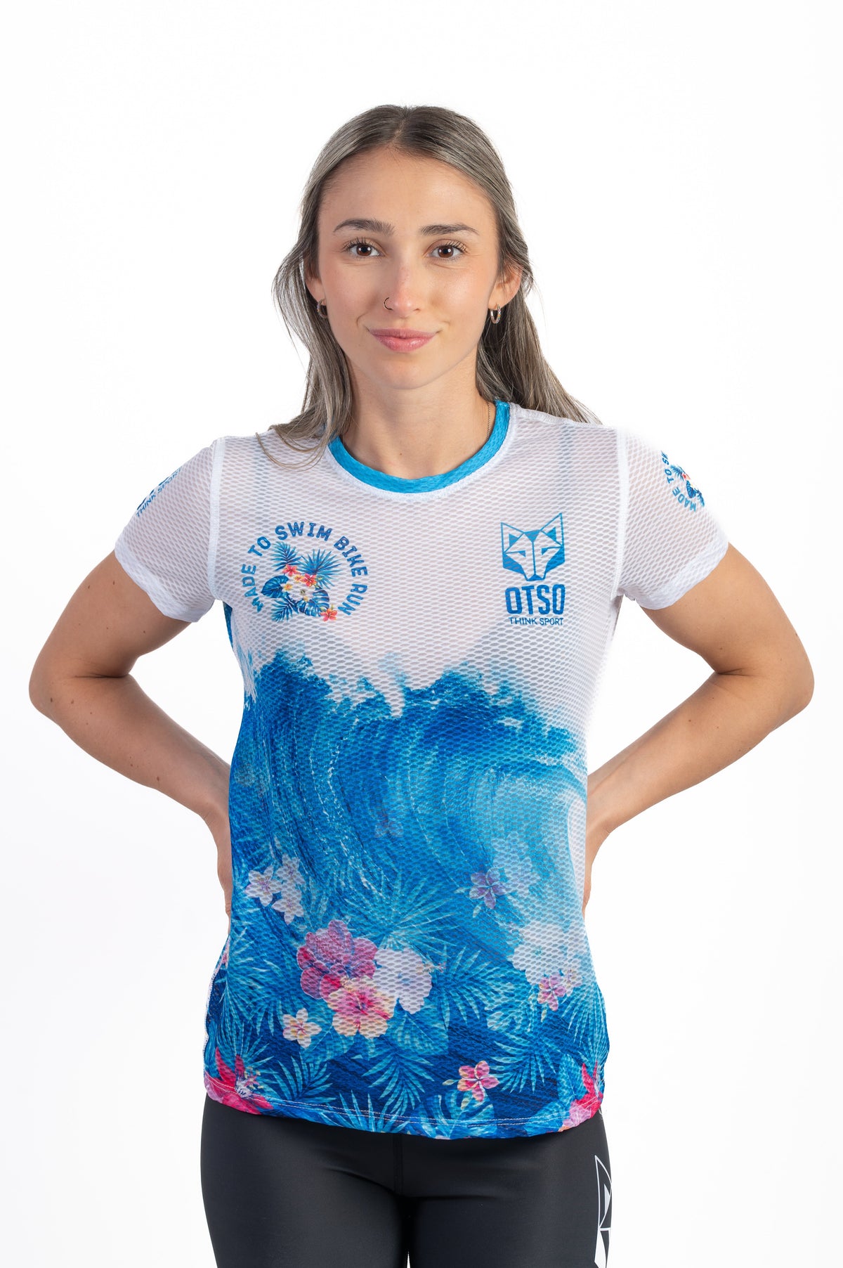 OTSO Damen Kurzarm-Funktionsshirt - Swim Bike Run Wave – Produktansicht 3