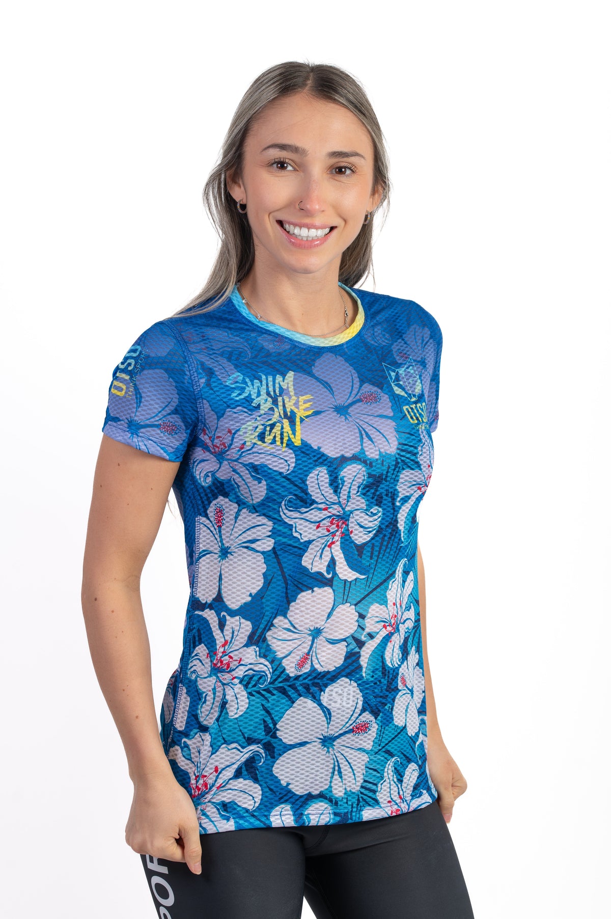 OTSO Damen Kurzarm-Funktionsshirt - Swim Bike Run Flower – Produktansicht 4