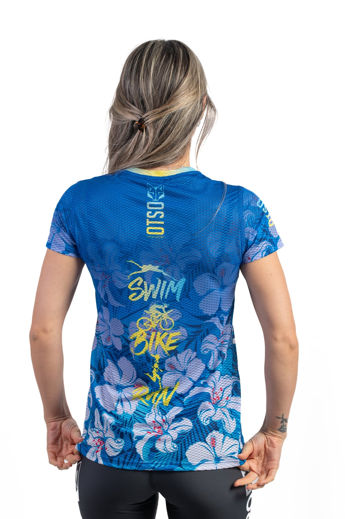 OTSO Damen Kurzarm-Funktionsshirt - Swim Bike Run Flower – Produktansicht 6