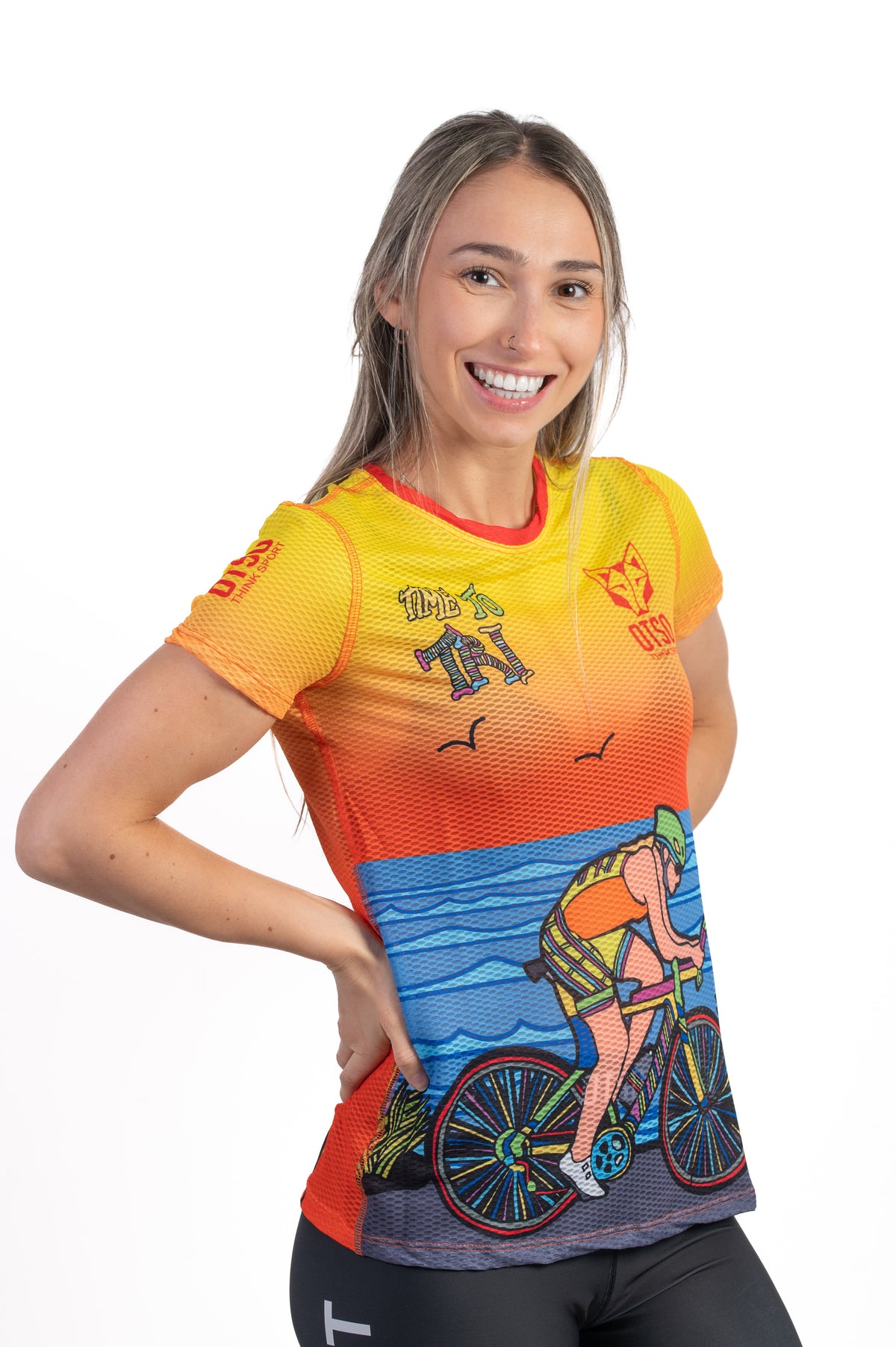 OTSO Damen Kurzarm-Funktionsshirt - Time to Tri Bike – Produktansicht 3