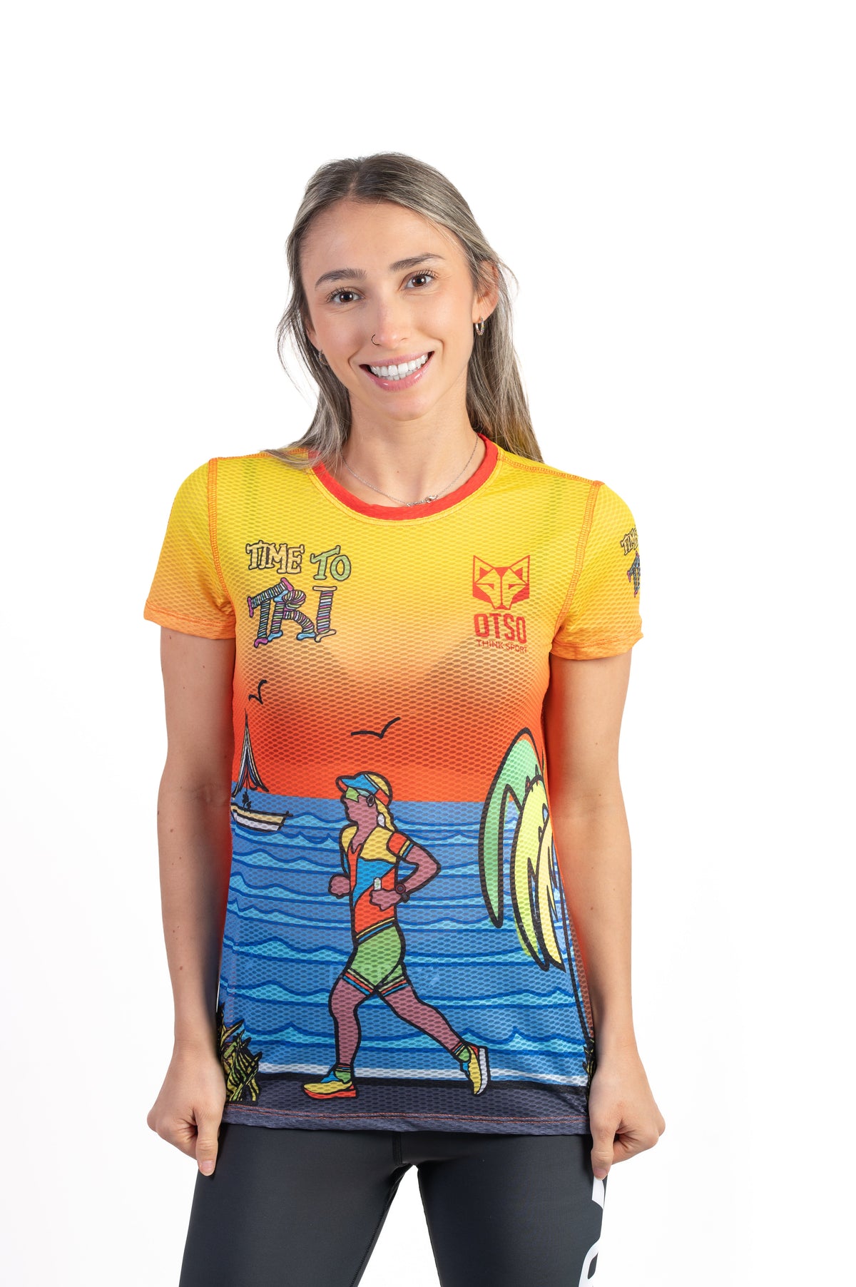 OTSO Damen Kurzarm-Funktionsshirt - Time to Tri Run – Produktansicht 3