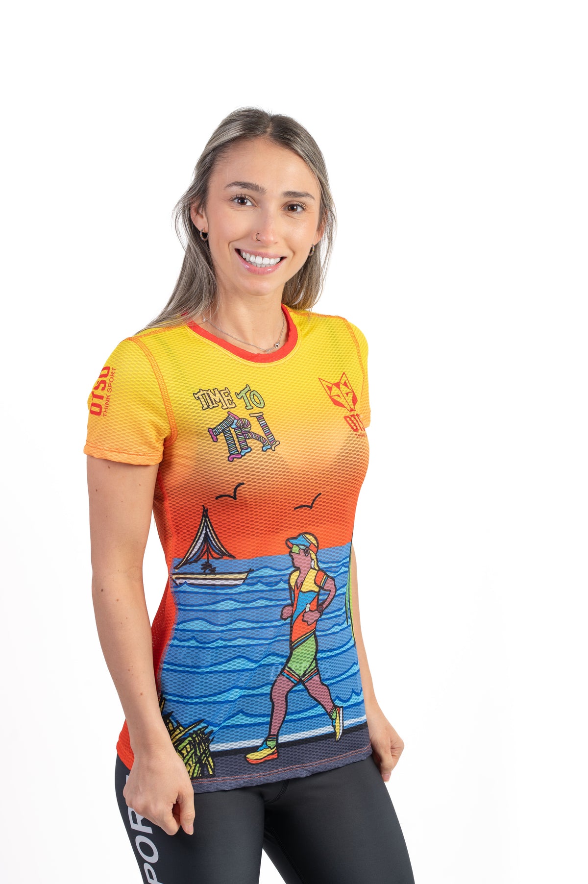 OTSO Damen Kurzarm-Funktionsshirt - Time to Tri Run – Produktansicht 4