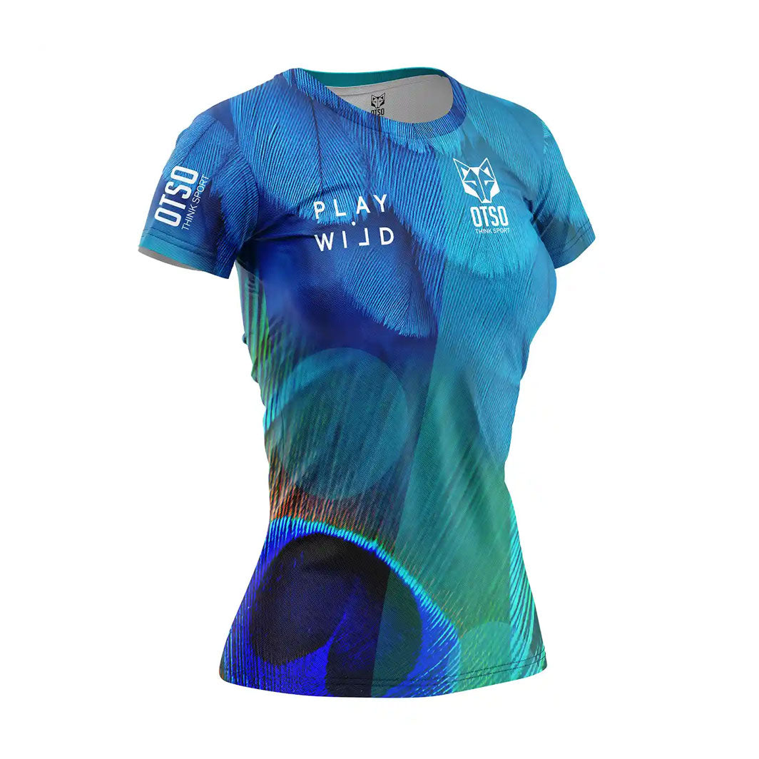 OTSO Damen Padel-Kurzarmshirt - Blue Birds – Produktansicht