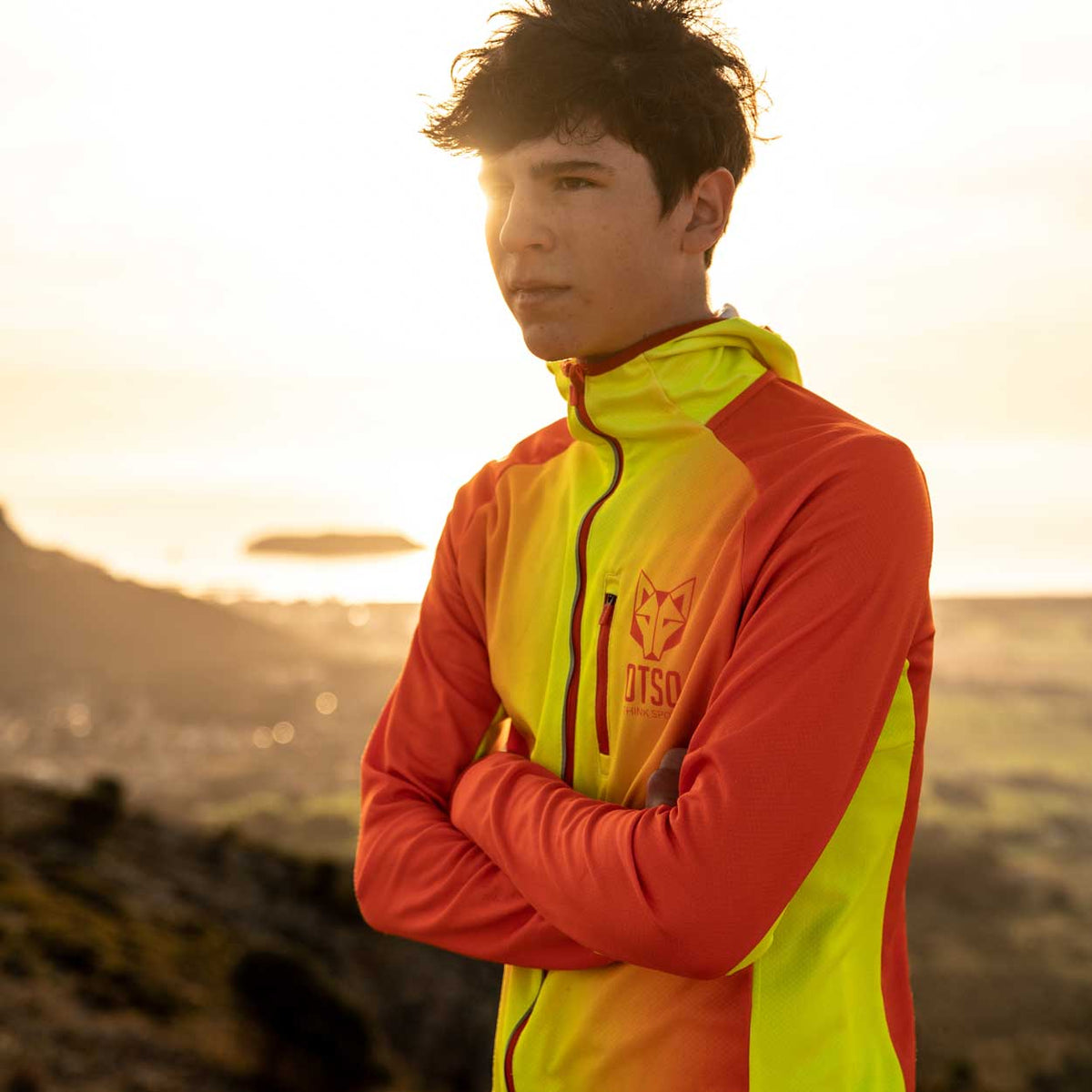 OTSO Unisex Sport-Hoodie - Fluo Orange & Fluo Yellow – Produktansicht 19