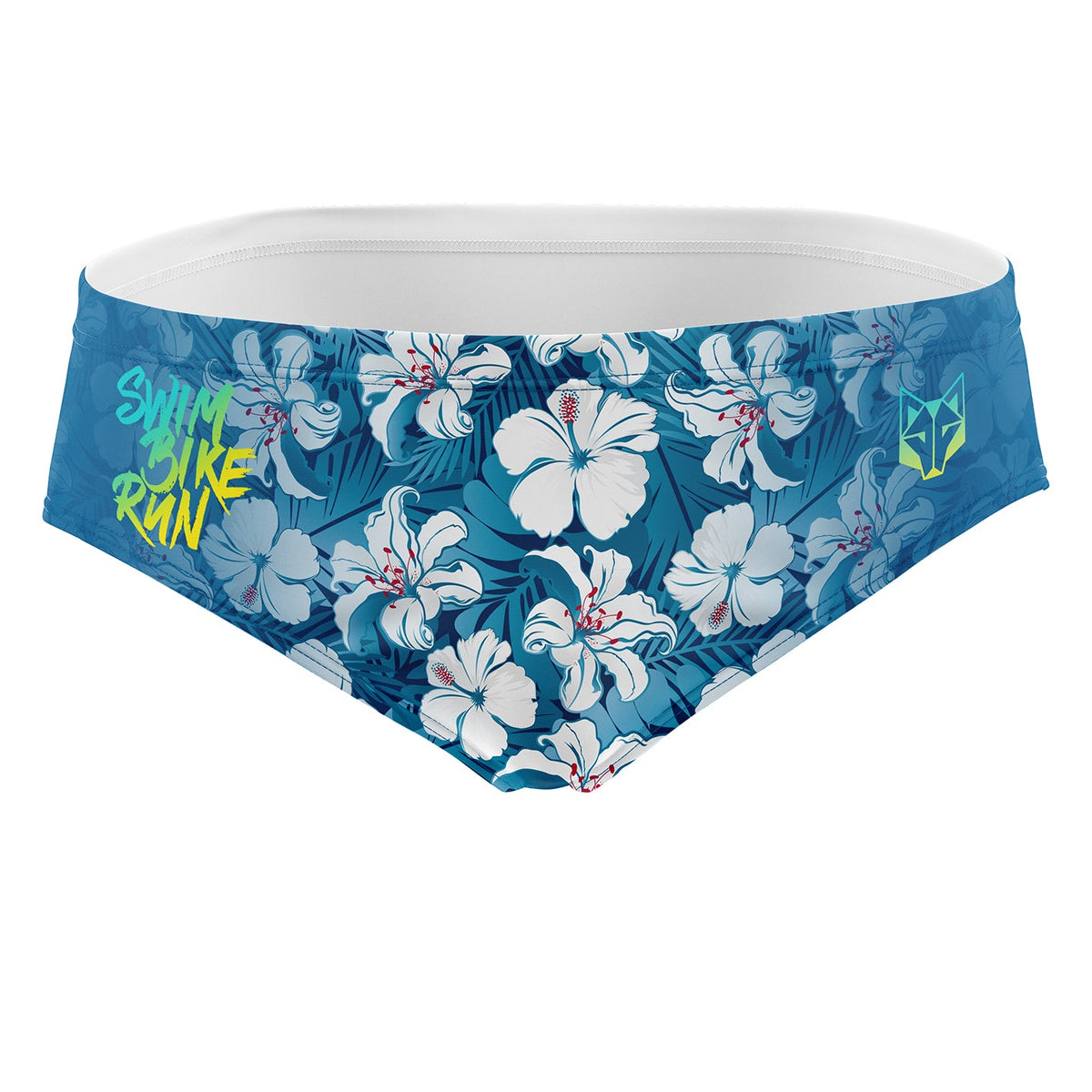 OTSO Herren Badehose Slip - Swim Bike Run Flower – Produktansicht