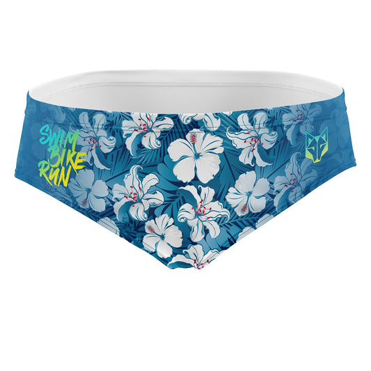 OTSO Herren Badehose Slip - Swim Bike Run Flower – Produktansicht