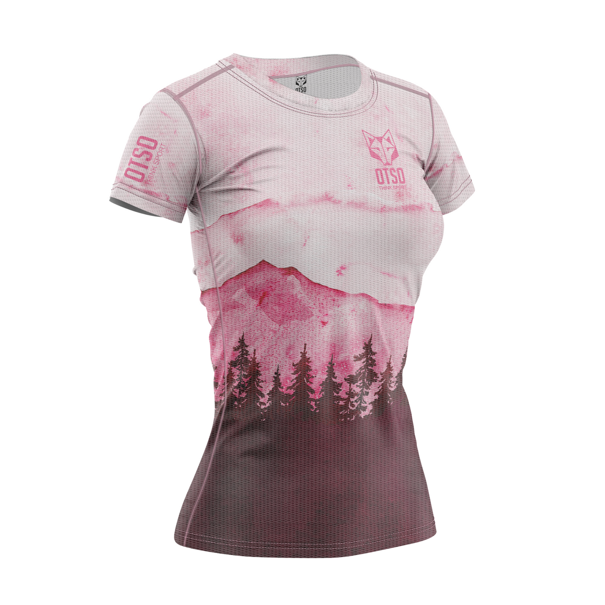 OTSO Damen Kurzarm-Funktionsshirt - Pink Forest – Produktansicht