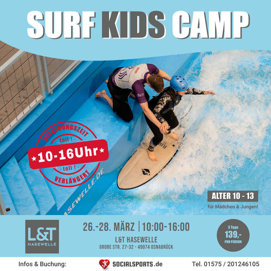 26.-28.03.24 - 3 Tage Indoor Surf Kids Camp-Hasewelle - 10-13 Jahre - L&T Hasewelle