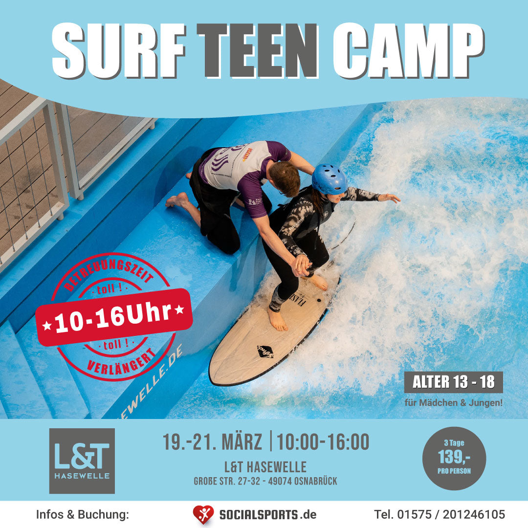 19.03 - 21.03.24 - 3 Tage Indoor Surf Teen Camp-Hasewelle 13-18 Jahre - L&T Osnabrück
