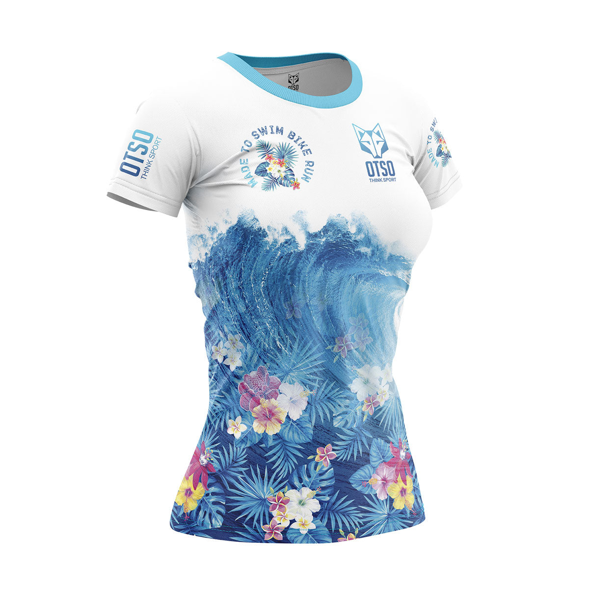 OTSO Damen Kurzarm-Funktionsshirt - Swim Bike Run Wave – Produktansicht
