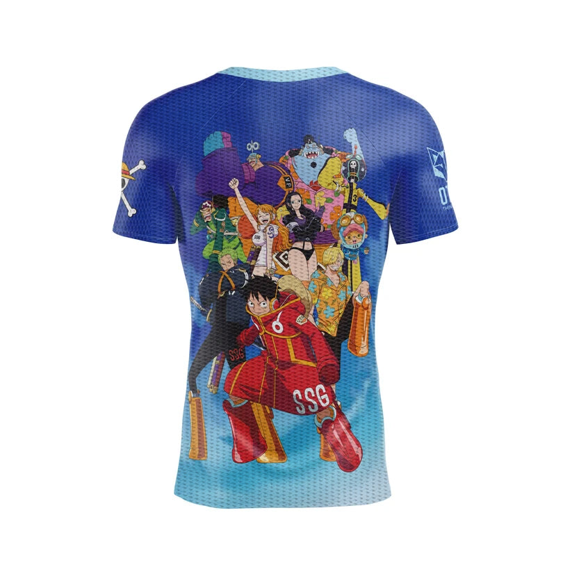 OTSO Herren Kurzarm-Funktionsshirt - One piece egghead luffy and the crew blue – Produktansicht 2
