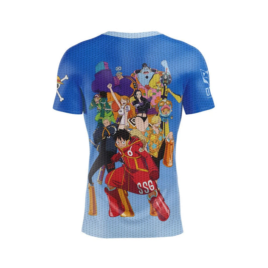 OTSO Herren Kurzarm-Funktionsshirt - One piece egghead luffy straw hat crew blue – Produktansicht 2