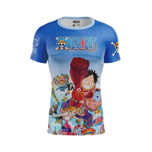 OTSO Herren Kurzarm-Funktionsshirt - One piece egghead luffy straw hat crew blue – Produktansicht