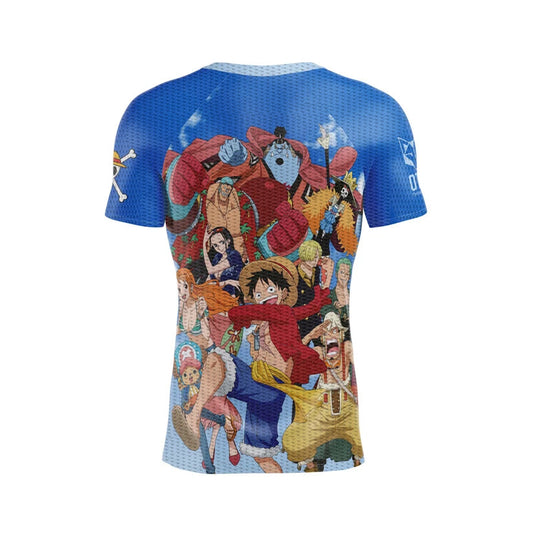 OTSO Herren Kurzarm-Funktionsshirt - One piece fishman luffy and the crew blue – Produktansicht 2