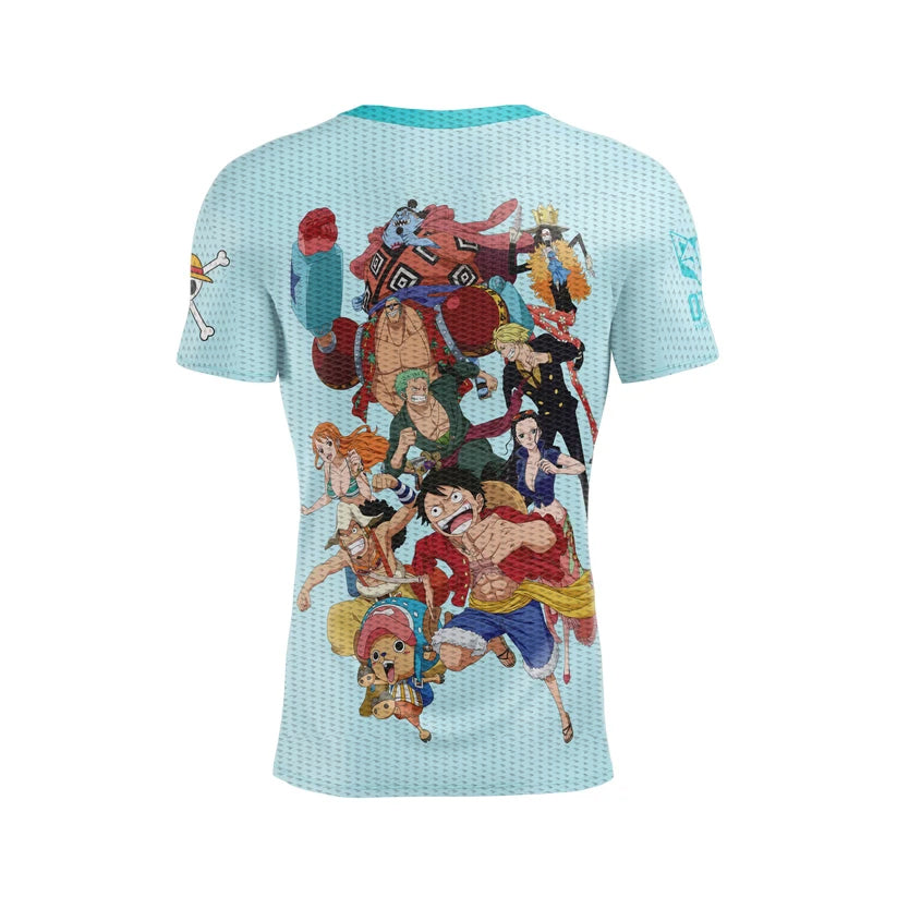 OTSO Herren Kurzarm-Funktionsshirt - One piece fishman straw hat crew turquoise – Produktansicht 2