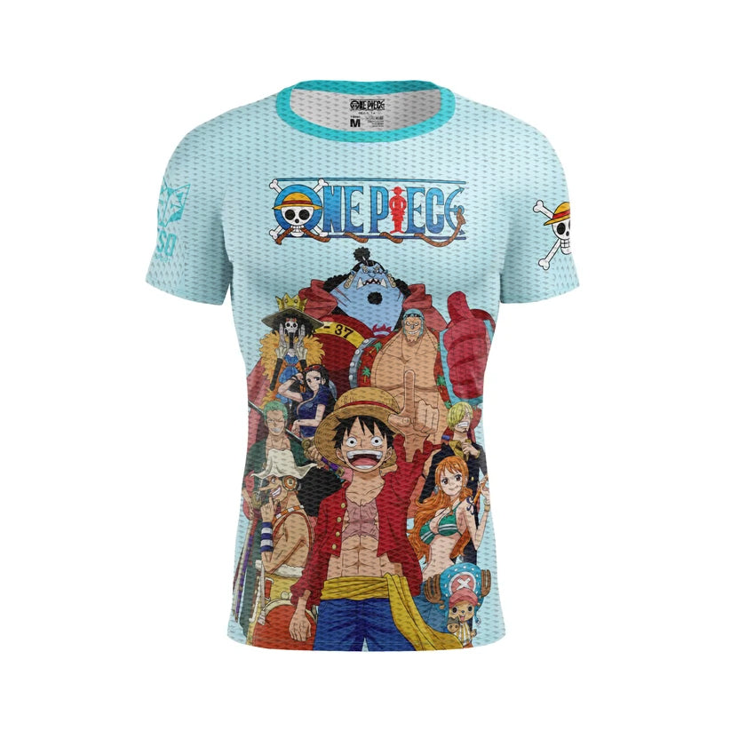OTSO Herren Kurzarm-Funktionsshirt - One piece fishman straw hat crew turquoise – Produktansicht