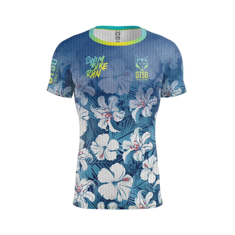 OTSO Herren Kurzarm-Funktionsshirt - Swim Bike Run Flower – Produktansicht