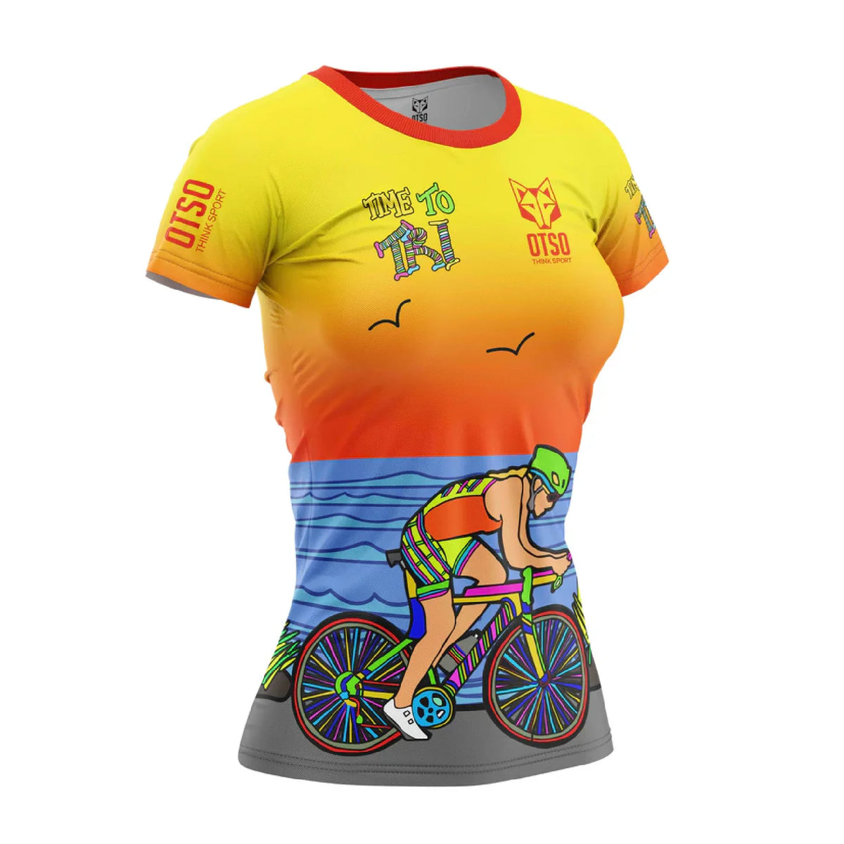 OTSO Damen Kurzarm-Funktionsshirt - Time to Tri Bike – Produktansicht