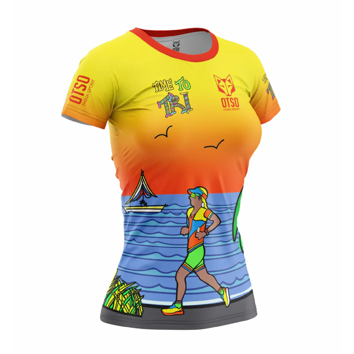 OTSO Damen Kurzarm-Funktionsshirt - Time to Tri Run – Produktansicht