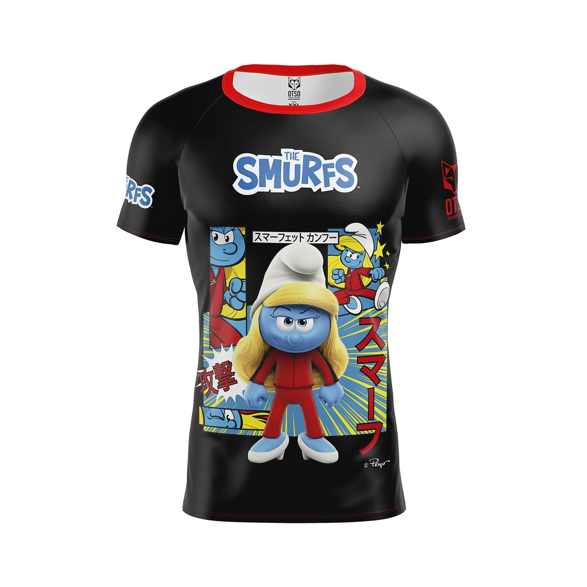 OTSO Herren Kurzarm-Funktionsshirt - Smurfs Manga Black – Produktansicht