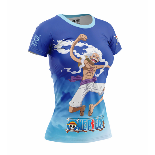 OTSO Damen Kurzarm-Funktionsshirt - One piece egghead luffy and the crew blue – Produktansicht