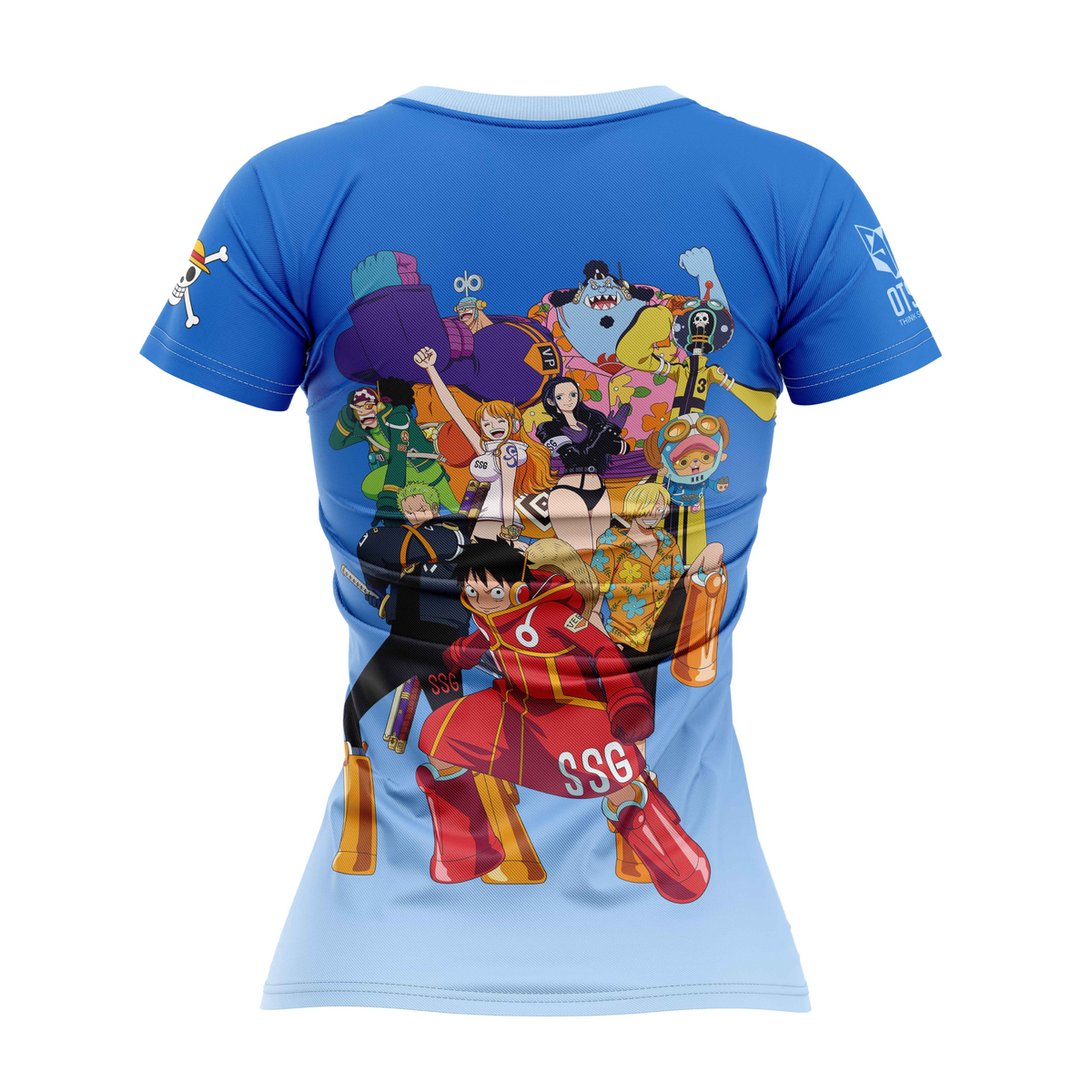 OTSO Damen Kurzarm-Funktionsshirt - One piece egghead luffy straw hat crew blue – Produktansicht 2