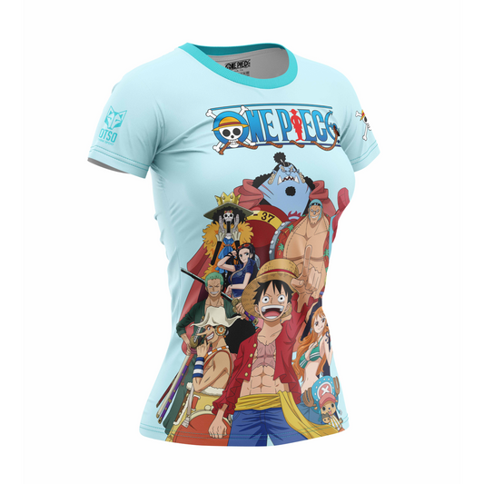 OTSO Damen Kurzarm-Funktionsshirt - One piece fishman straw hat crew turquoise – Produktansicht
