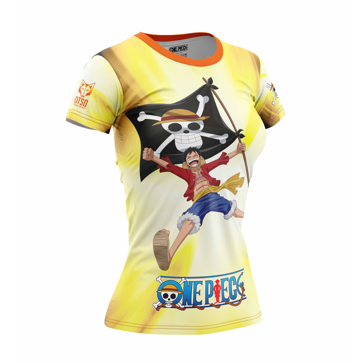 OTSO Damen Kurzarm-Funktionsshirt - One piece fishman straw hat crew yellow – Produktansicht