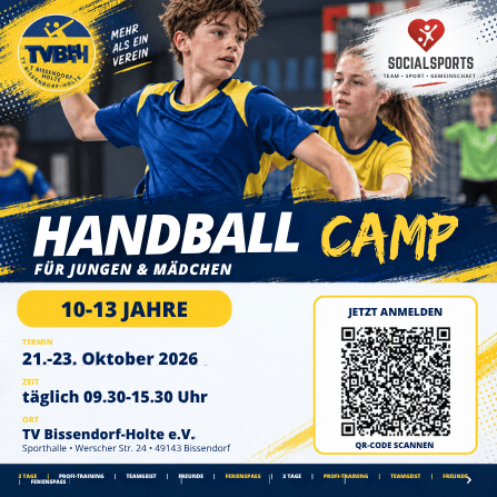 SocialSports Handballcamp TV Bissendorf-Holte 21.–23. Oktober 2026 für Jungen und Mädchen 10–13 Jahre