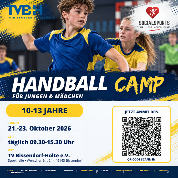 SocialSports Handballcamp TV Bissendorf-Holte 10–13 Jahre mit offiziellem TVBH-Logo