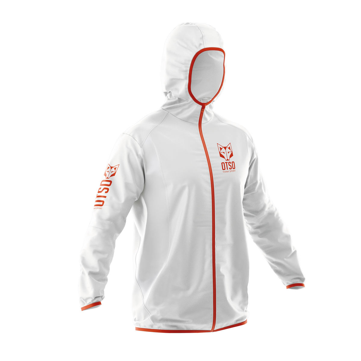 OTSO Wasserdichte Laufjacke - White & Fluo Orange – Produktansicht