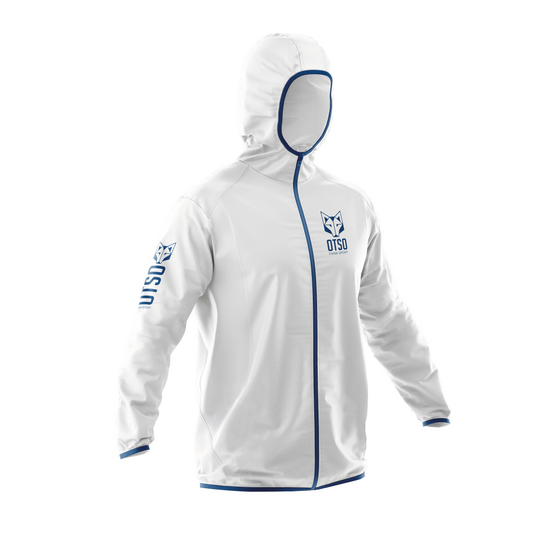 OTSO Wasserdichte Laufjacke - White & Royal Blue – Produktansicht