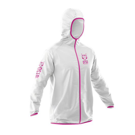 OTSO Wasserdichte Laufjacke - White & Fluo Pink – Produktansicht