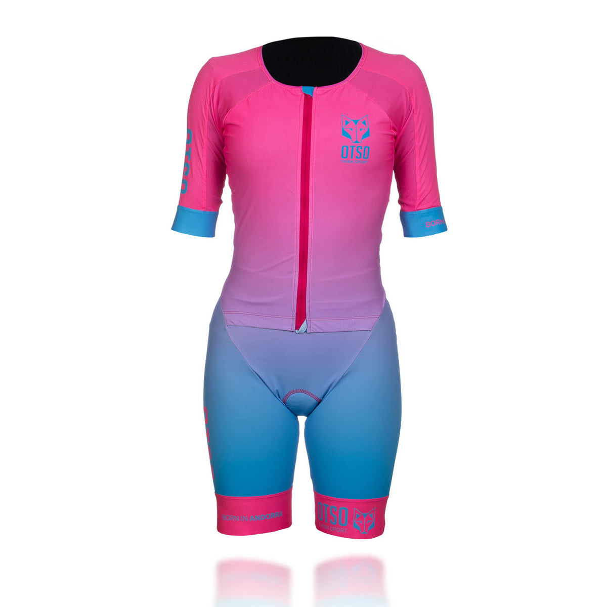 OTSO Damen Triathlonanzug - Fluo Pink & Light Blue – Produktansicht